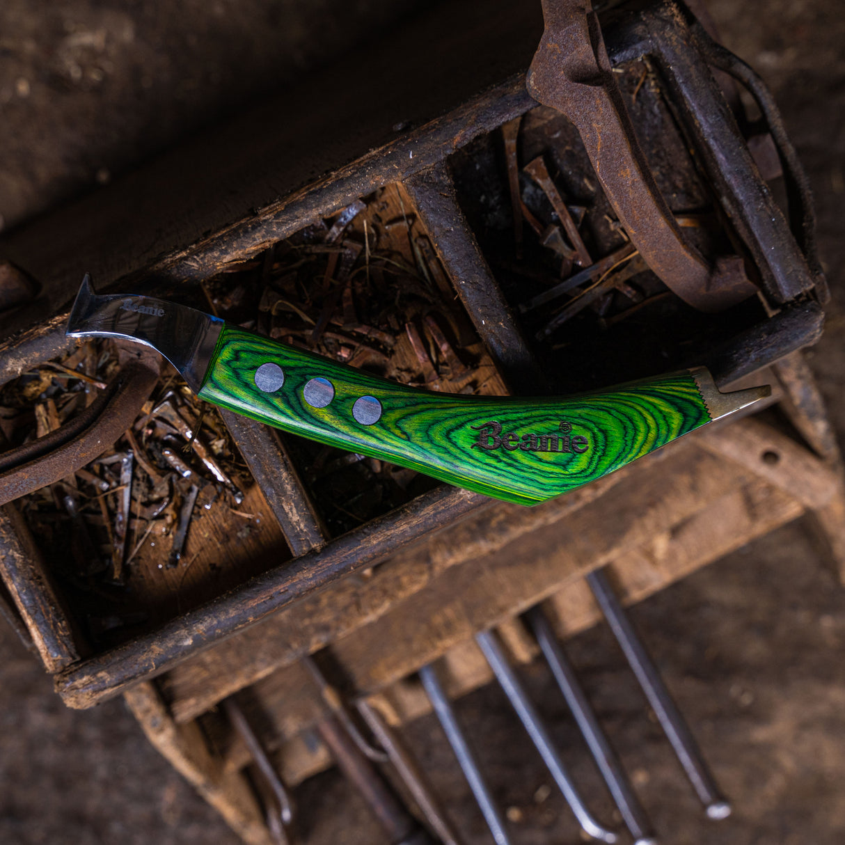 Beanie Farrier Small Loop Knife with Brass Topper