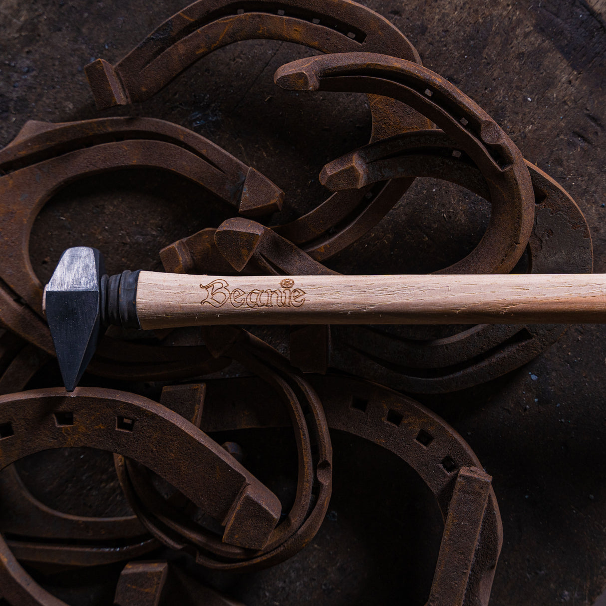 Beanie Stamp for E-Head nails in Plain Stamped Shoes with Wooden Handle