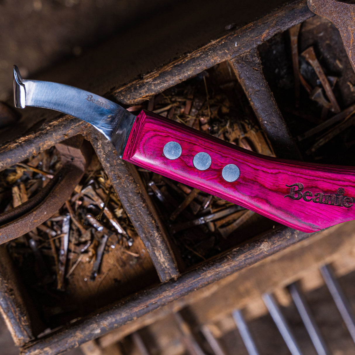 Beanie Farrier Straight Blade Knife with Brass Topper