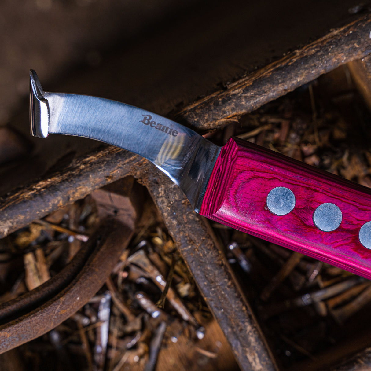 Beanie Farrier Straight Blade Knife with Brass Topper