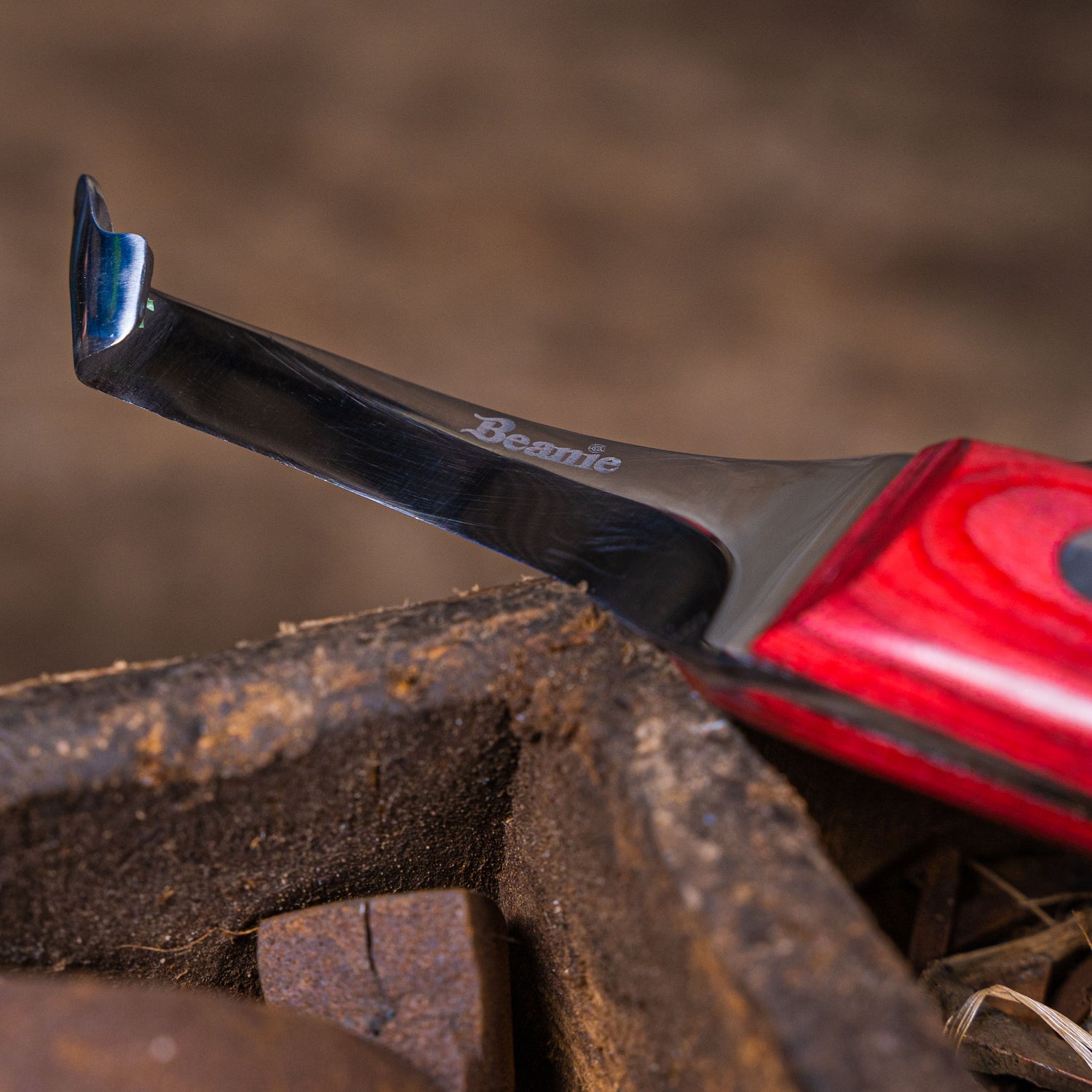 Beanie Farrier Curved Blade Knife with Brass Topper