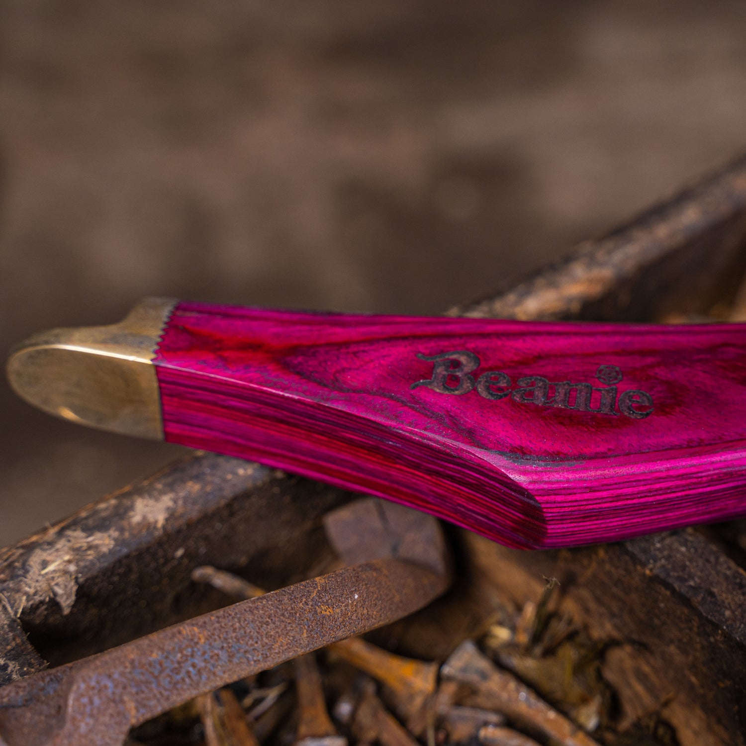 Beanie Farrier Straight Blade Knife with Brass Topper