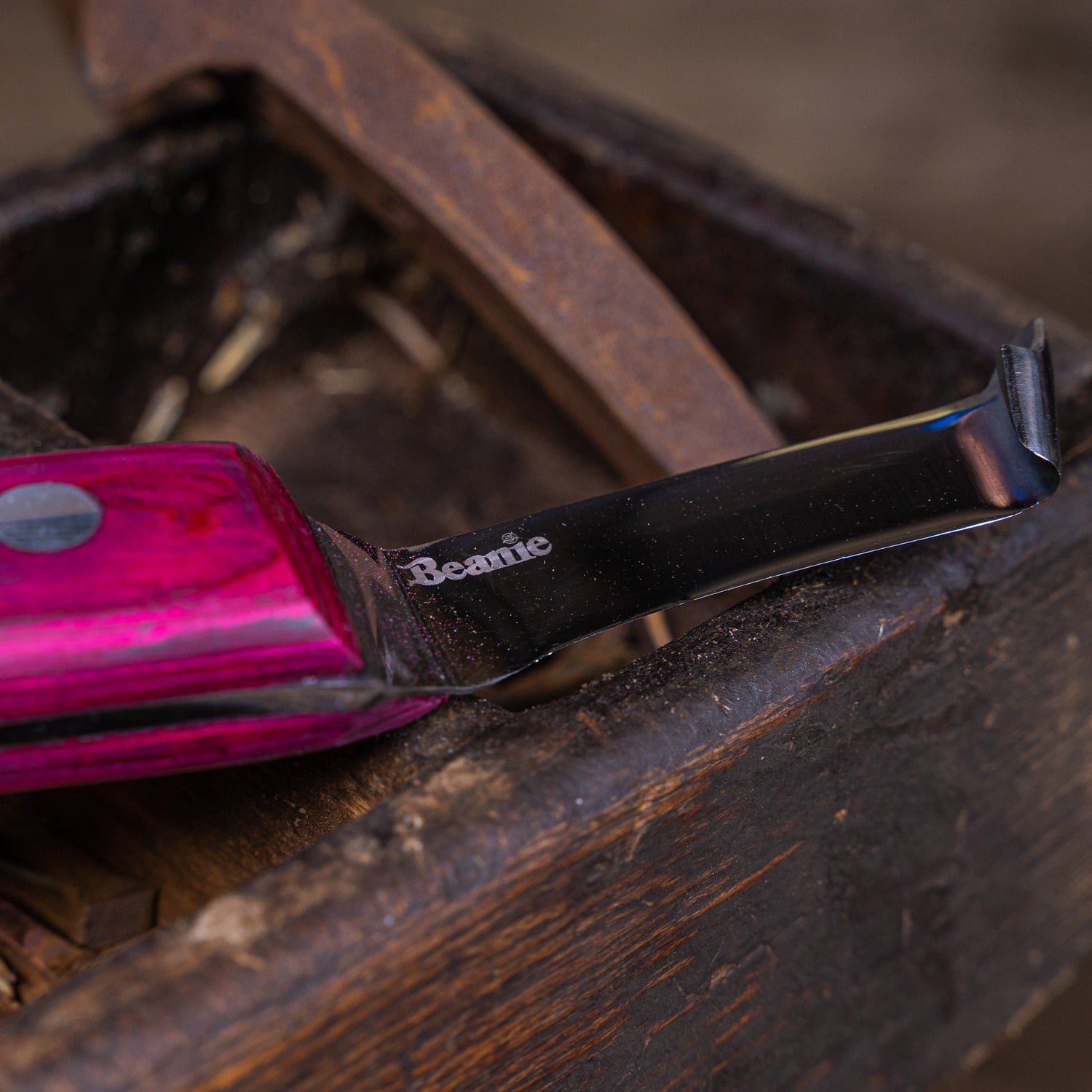 Beanie Farrier Straight Blade Knife with Brass Topper